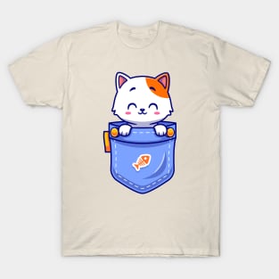 Cute Cat In Pocket Cartoon T-Shirt